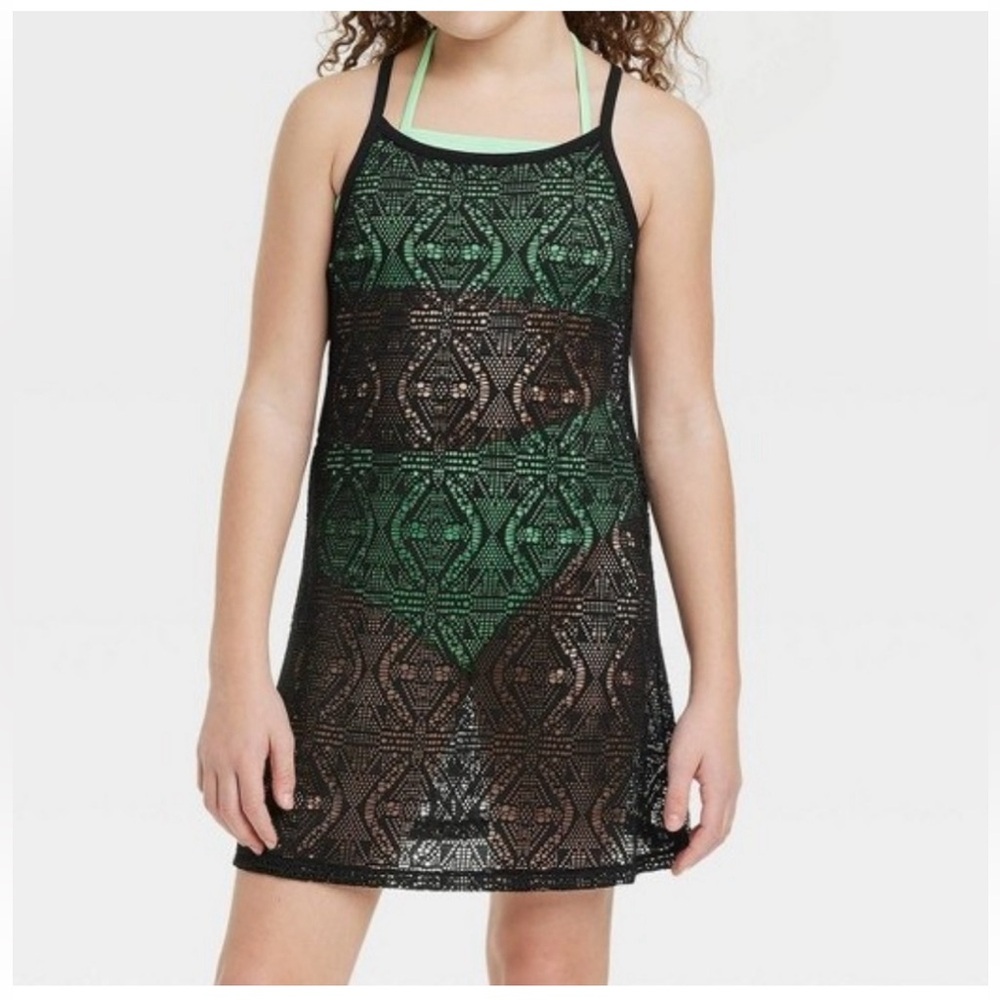 Art Class Girls' Black Crochet Swimsuit Cover up Dress (Size 8)